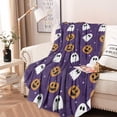 thumbnail image 2 of Halloween Purple Ghosts and Pumpkins Round Blanket,Comfortable Soft Flannel Throw Blanket,All Season,Warm Lightweight Blankets for Sofa Bed Couch Living Room Chair 60"x60", 2 of 5