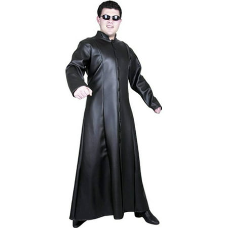 Adult's Street Fighter Matrix Man Black Faux Leather Long Fitted Trench Coat