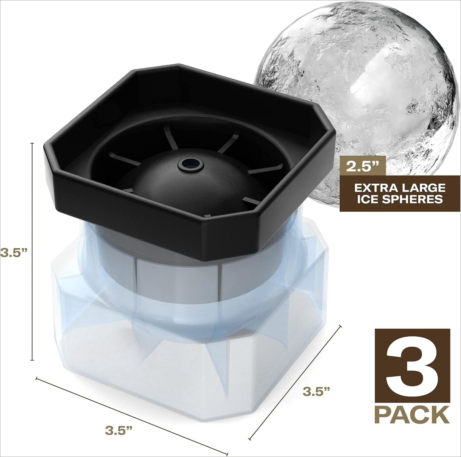 Silicone Freezer Press Sphere Ice Ball Maker Mold, 3 Pack for Large Round Craft Whisky Ice Balls - Bourbon, Scotch, Old Fashioned, Cocktail Drinks - by