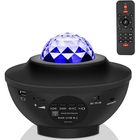 

USB Starry Sky Projector Light Ocean Wave Effect Projector Starry Sky Effect Night Light Kids with Bluetooth Speaker with Remote Control Rotating Ball Music Control for Party Black