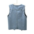 thumbnail image 4 of Wovix Women's Sleeveless Denim Vest V Neck Button Down Jean Waistcoat Sleeveless Basic Jacket with Pocket Trendy for Daily Wear, 4 of 5