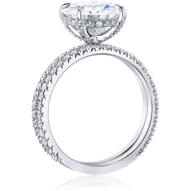 Kobelli Moissanite & Lab Diamond Engagement Ring – 2 1/10 CTW, 14k White Gold, 8mm Center Stone (GH/VS, DEF/VS)
