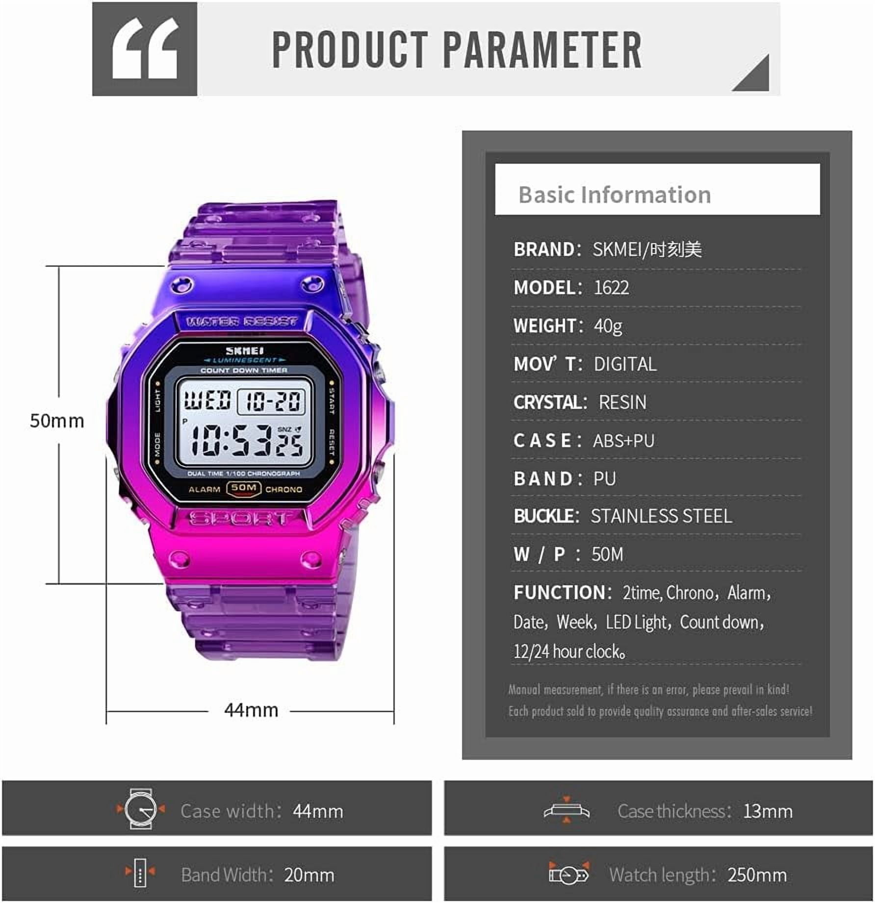 Watches Women Sport Digital Multi-Function Watch for Men Transparent Colorful Strap LED Waterproof Wristwatch with PU Band
