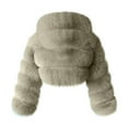 thumbnail image 3 of Qeaghou Womens Faux Fur Coat Trendy Zip Up Cropped Teddy Jackets Long Sleeve Fuzzy Fluffy Warm Short Winter Coats with Hood, 3 of 6