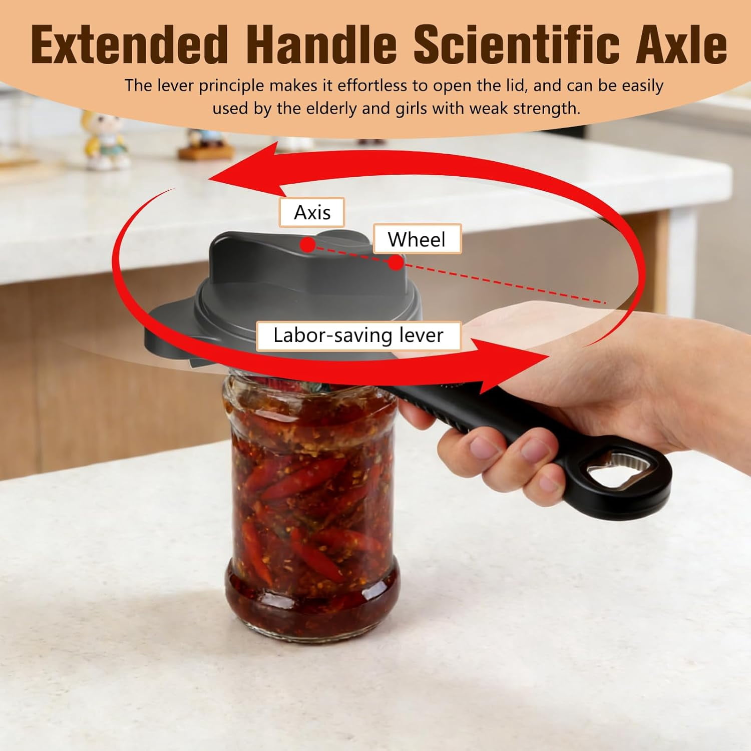 Multi-Functional Extendable Can and Bottle Opener, Ergonomic Handle Magnetic Stainless Steel Can Opener, Friendly Kitchen Tool (Black)