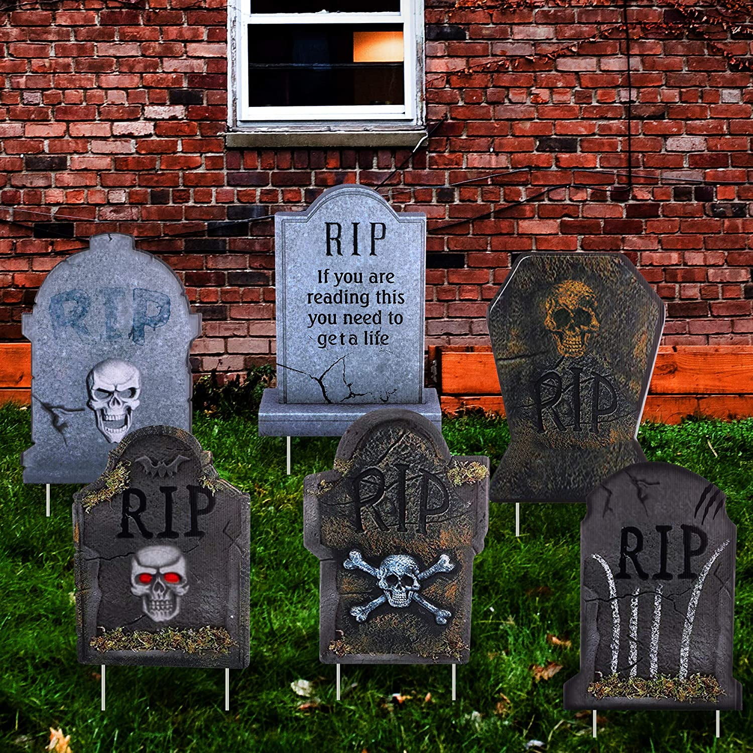 FiGoal 6 Pack Halloween Spooky Tombstone Foam RIP Graveyard Tombstones