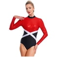 thumbnail image 4 of Hansber Women Rhythmic Gymnastic Leotard Sequin Figure Bodysuit Cutout Back Ballerina Dance Outfits Red M, 4 of 7