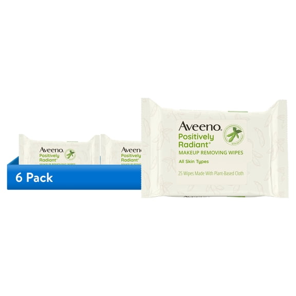 (6 pack) Aveeno Positively Radiant Oil-Free Makeup Remover Facial Wipes, 25 Count