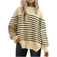 thumbnail image 2 of Wancir Womens Striped Sweaters Casual Cotton Knitted Long Sleeve Pullover Sweater 2024 Fashion Color Block Round Neck Tops, 2 of 8