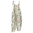 thumbnail image 4 of Women Leaf Print Bib Overalls Loose Fit Bohemian Wide Leg Jumpsuit With Pockets Red S, 4 of 4
