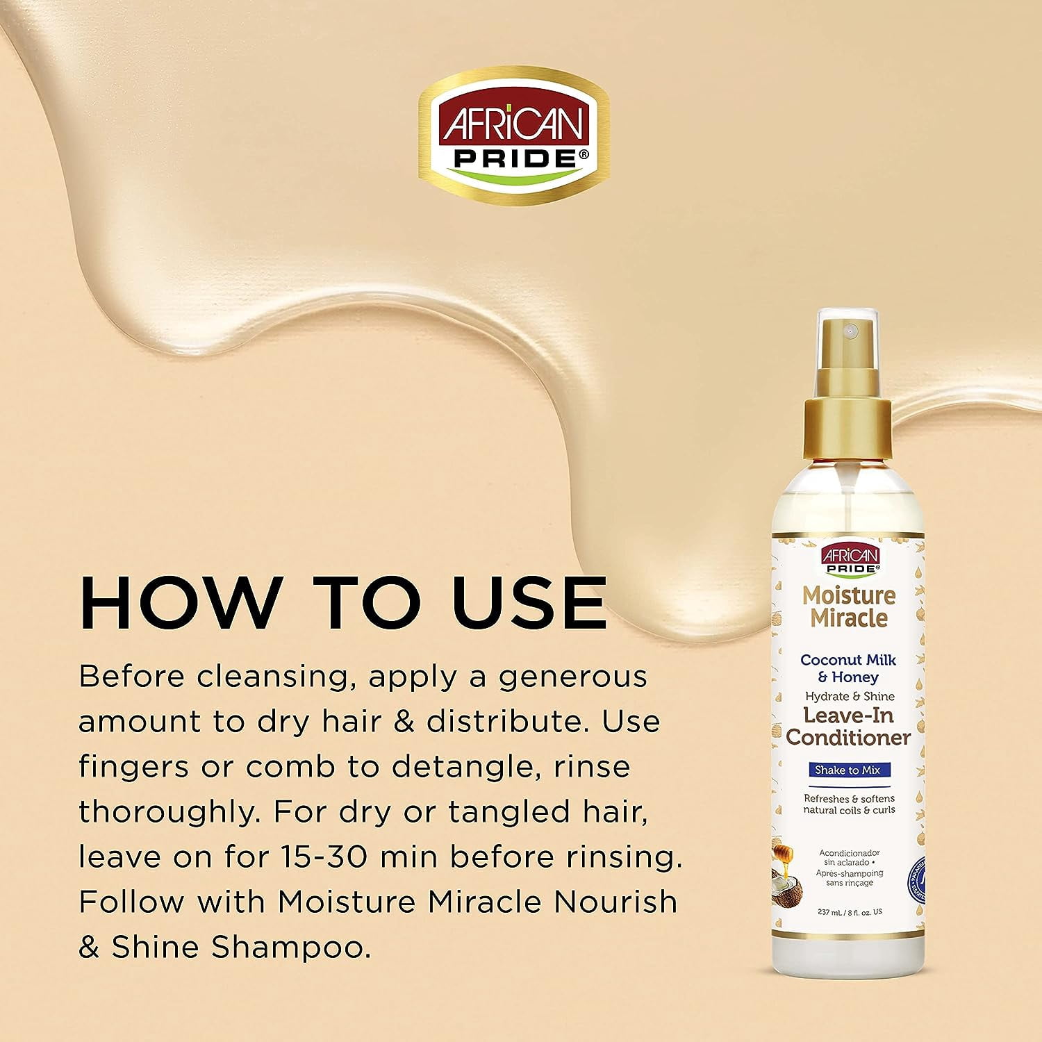 African Pride Moisture Miracle Leave In Conditioner With Coconut Milk And Honey, 8 Oz, 3 Pack