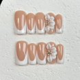 thumbnail image 2 of Punta francesa blanca OCOUYVD de Press on Nails con diseño floral 3D, 2 of 7