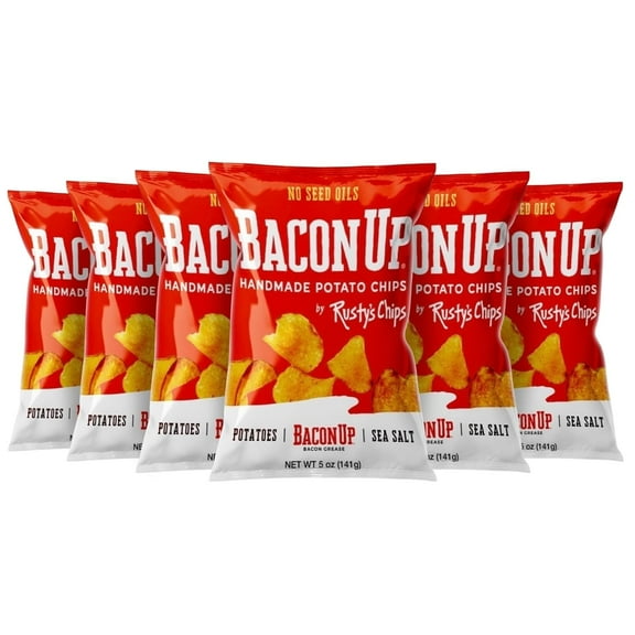 Bacon Up - Handmade Crunchy Healthy Potato Chips - No Preservatives, No Seed Oils, Gluten Free, Healthy Snacks for Adults - 5oz (6 Snack Packs) by Rusty's Chips