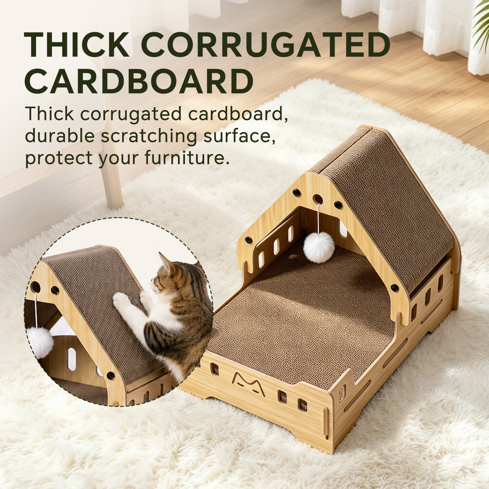 Large Reversible Cardboard Cat Scratcher Lounger, Durable Long‑Lasting Cat Scratching Board Pad, Brown Scratch Bed Furniture Protector for Indoor House Cats, 37x50x36cm
