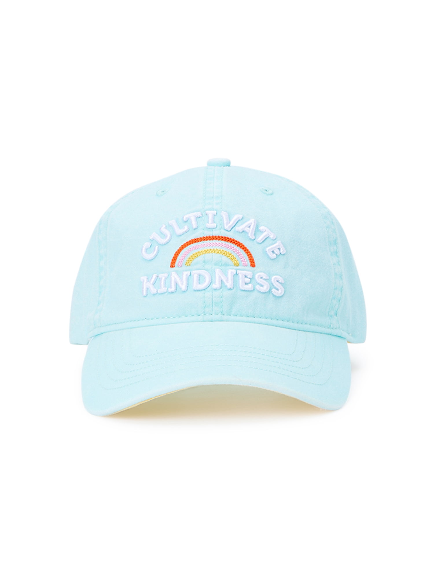 Time and Tru Women's Mint Embrodiered Cultivate Kindness Washed Cotton Twill Baseball Hat Classic Mint
