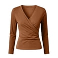 thumbnail image 6 of QINGFSAP Womens Cross Wrap V Neck Ruched Long Sleeve Shirts Stretchy Fitted Basic Casual Daily Solid Layering Tops, 6 of 6