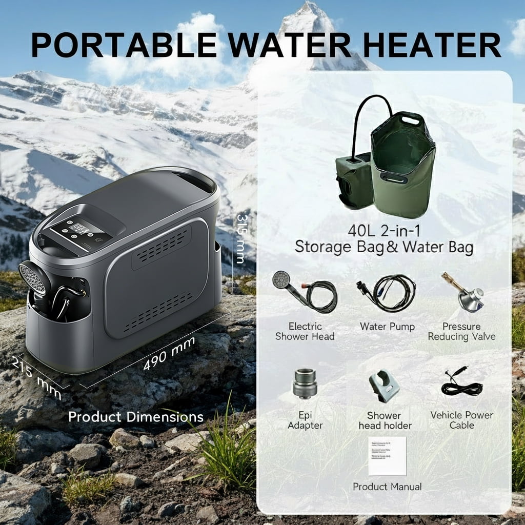 ROCKRAY Portable Propane Water Heater for Camping, Thermostatic Anti-Frost System, Instant Hot Water Heater with 5200mAh Battery,Outdoor Shower for RV, Cleaning & Pet Washing