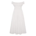thumbnail image 5 of White Cotton Shirred Bardot Midi Dress, 5 of 5
