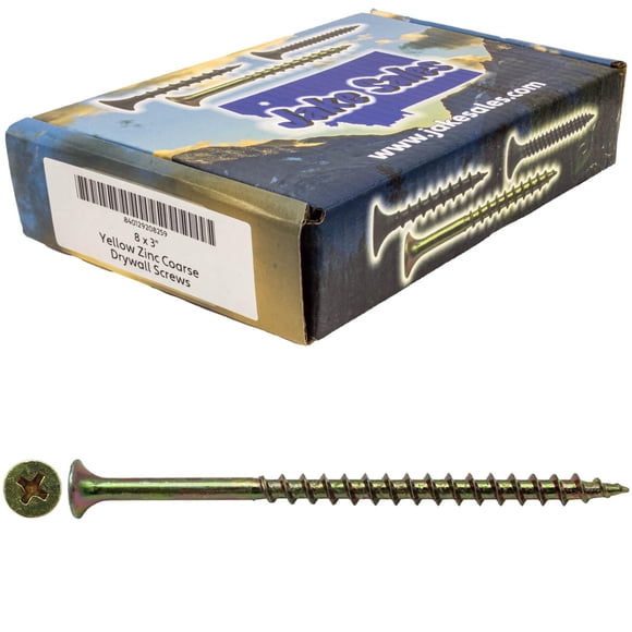 Jake Sales Drywall Screws: Yellow Zinc #8 x 3 Coarse Thread, Gypsum Board, Sheetrock, Plasterboard. Use for All Purpose Wood Screws (5 POUNDS - 475 Approx. Screw Count)