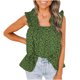 thumbnail image 1 of Moda mujer Casual impreso camiseta Base chaleco sin mangas cuello cuadrado volantes Tops blusa Fridja qr1761, 1 of 7