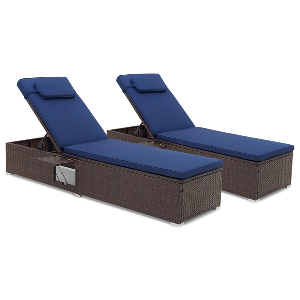 Aimee Lii Outdoor PE Rattan Chaise Lounge with 6-level Backrest, Patio Loungers, Navy