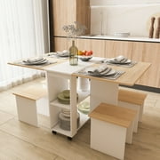 WOODYHOME Dining Table Set For 5,Move Folding Kitchen Table Dining Room Table for Small Spaces Table Modern Home Furniture with 4 Stools