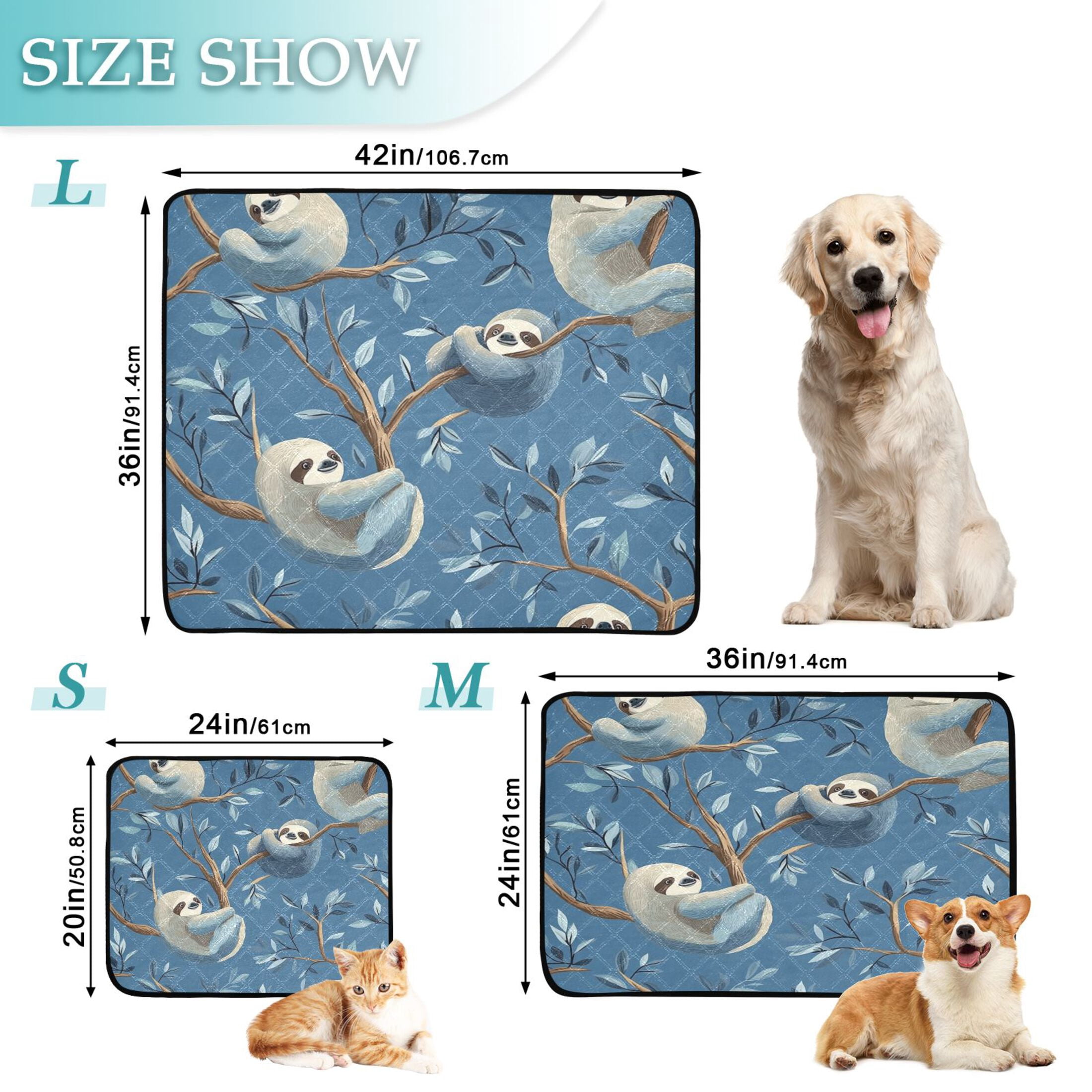 Qxltty Illustration Of Cute Sloth Lying on The Tree Cat litter Pads Pet Set of 3 Diaper Mats Center Anti-leakage Layer Absorbent Soft and Comfortable