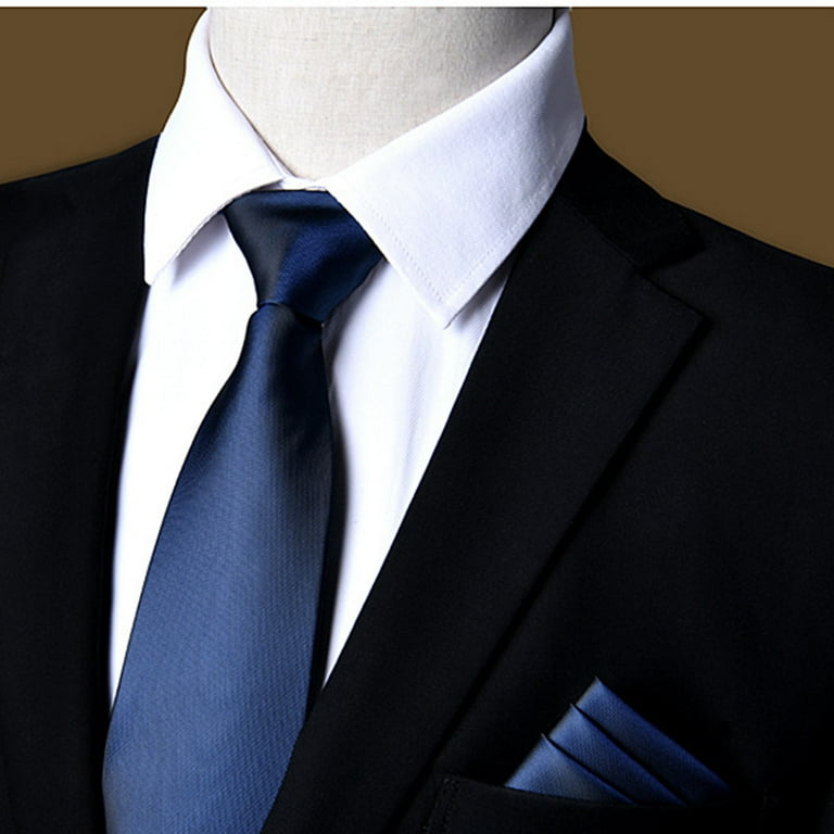 Men's Formal Tie With Pocket Square - Classic Solid Color, 58" Long, Wedding & Business Necktie