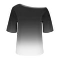 thumbnail image 6 of QUNYINEY Shirts for Women Trendy Gradient Casual Crew Neck Off Shoulder Tops Pullover Loose Short Sleeve Shirts, 6 of 6