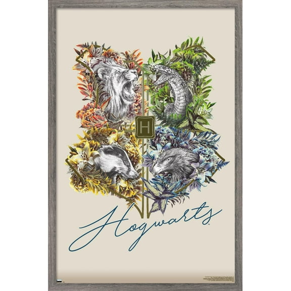 The Wizarding World: Harry Potter - Flower House Crest Wall Poster, 22.375" x 34", Framed