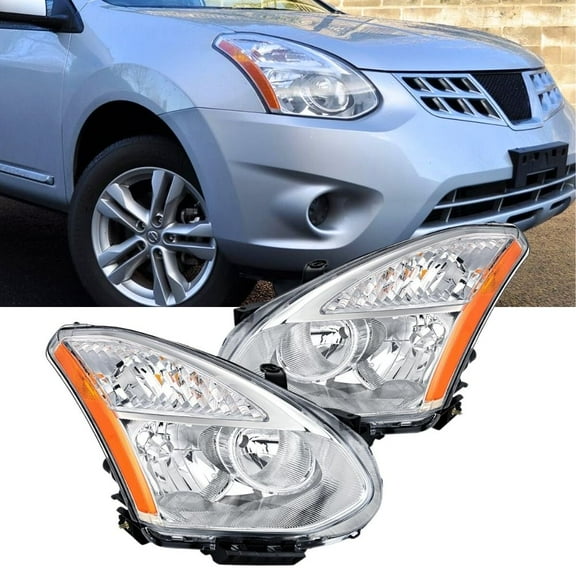 Nilight Headlight Assembly Compatible with 2008 - 2013 Nissan Rogue 2014 2015 Select Headlamps Replacement Chrome Housing Amber Reflector Driver and Passenger Side