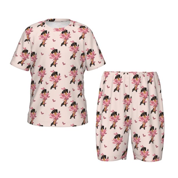 Balery Dachshund Dog Heart Conjunto de Pijama Infantil de Manga Corta con Estampado – Ropa de Dormir de Algodón Suave-3X-Large