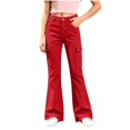 thumbnail image 2 of Girls Fall Outfit Flared Cargo Pants Soft Stretch High Waist Bell Bottoms with Side Pockets for Tween Girls 5-15Y, 2 of 8