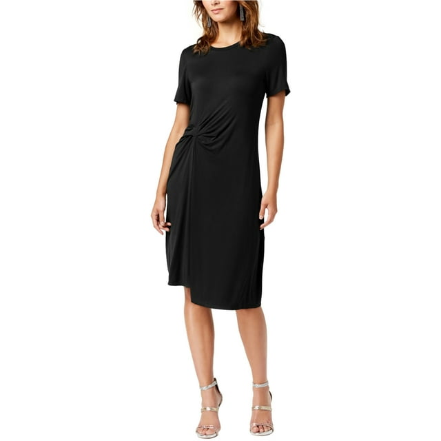 Rachel Roy Robe Midi Asymétrique à devant Drapé pour Femmes, Noir, Moyen