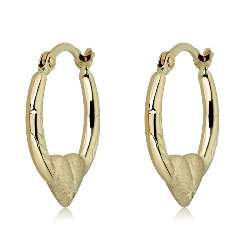 AVORA 14K Yellow Gold Heart Creole Hoop Earrings 