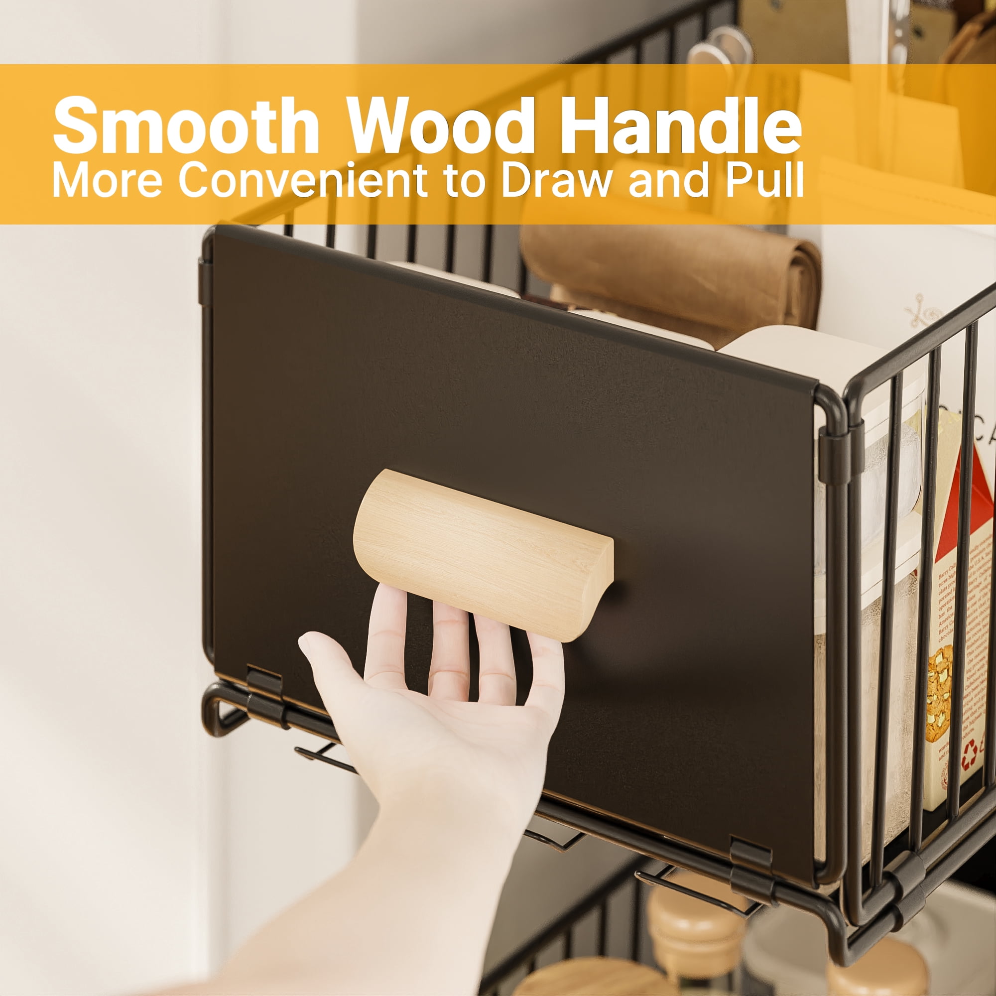 Bemico 2 Pack Pull Out Cabinet Organizer, No Drill Slide Out Pantry Shelves Drawers with Handle for Kitchen, Cupboard, Bathroom, Pantry, Sink, 15.75"Dx9.45"Wx6.69"