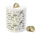 thumbnail image 3 of Hipster Piggy Bank, Hand Drawn Nostalgic Fun Dance Disco Theme Various Musical Instruments, Ceramic Coin Bank Money Box for Cash Saving, 3.6" X 3.2", Olive Green and White, by Ambesonne, 3 of 4