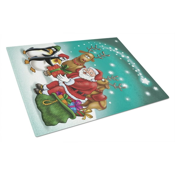 Carolines Treasures APH3872LCB Santa Claus Christmas with the penguins Glass Cutting Board Large, 12H x 16W, multicolor