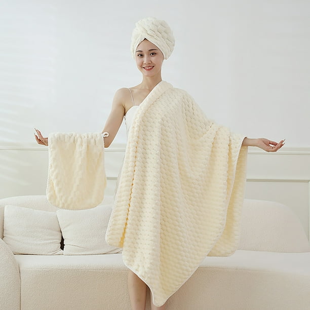 Toallas para el cabello, toalla para el cabello, toalla de terciopelo coral, juego de toalla de baño y gorro de baño, juego de toalla de baño de lujo, toalla de algodón suave, toalla de alta absorción