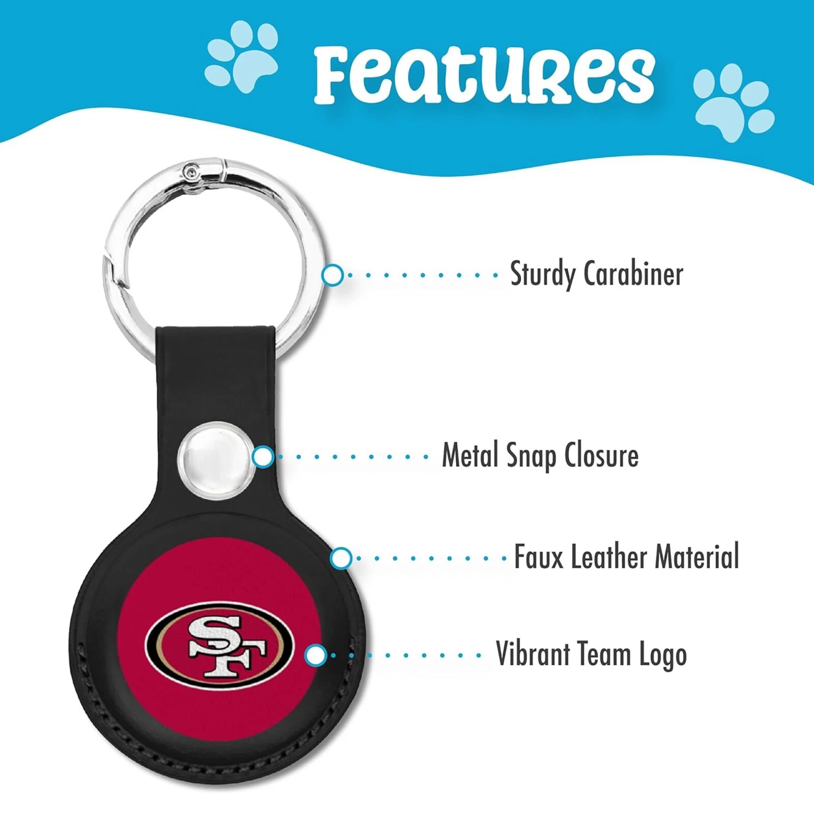 Pets First NFL Leather Keychain Apple Air Tag Holder for Dogs & Cats Airtag Case