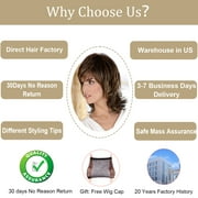 Lakihair Short Brown Pixie Cut Wigs for Women with Bangs Highlight Blonde Synthetic Short Hair Wig