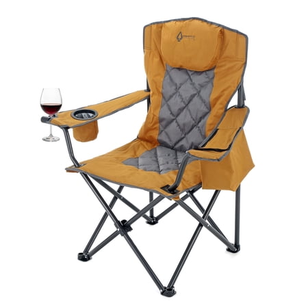 ARROWHEAD OUTDOOR Portable Folding Camping Quad Chair w/ 6-Can Cooler Cup & Wine Glass Holders Heavy-Duty Carrying Bag Padded Armrests Headrest & Seat Supports up to 450lbs USA-Based Support