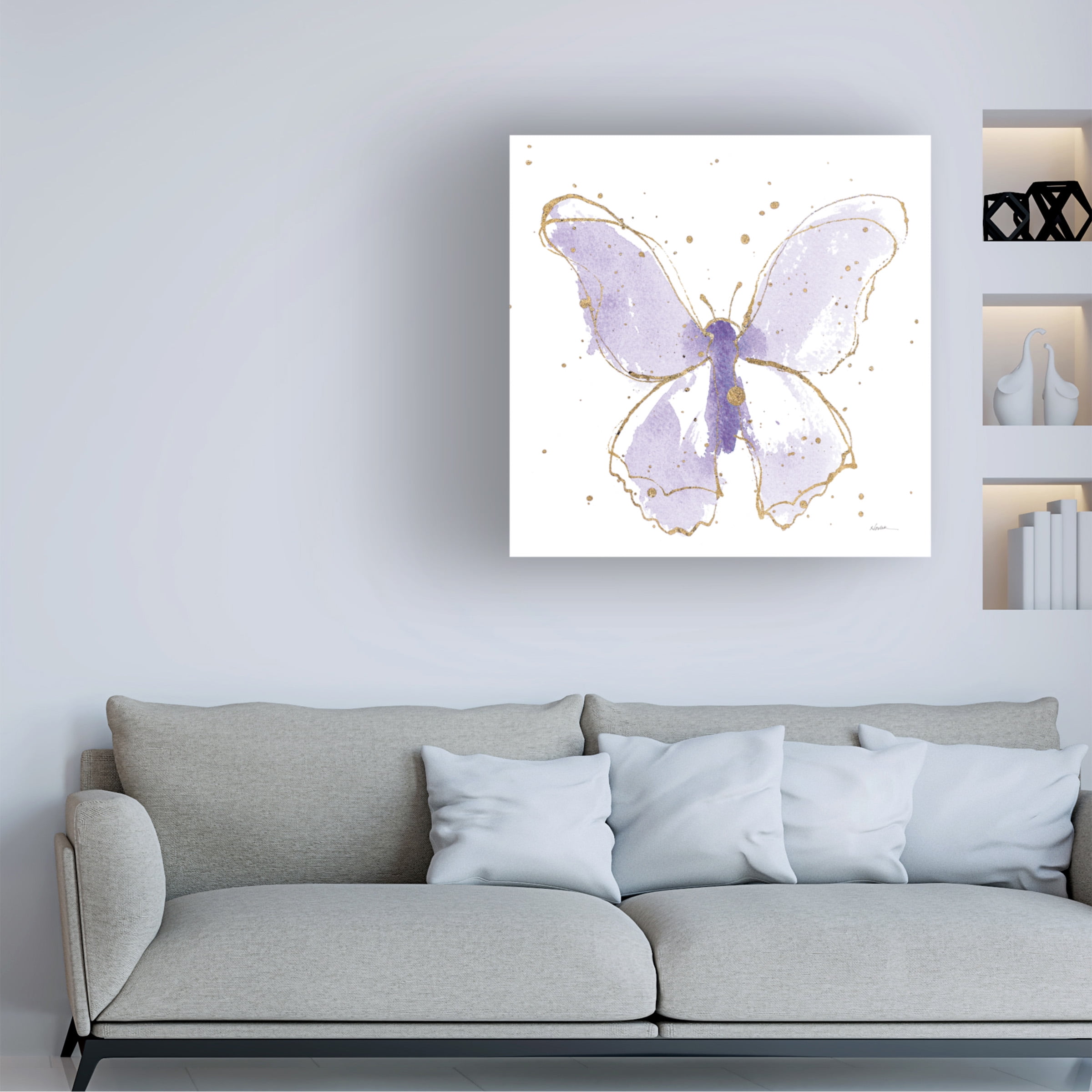 Shirley Novak 'Gilded Butterflies II Lavender' Canvas Art