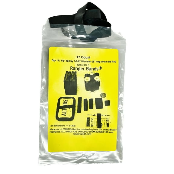 Ranger Bands® 17 Large Count Made from Black EPDM Rubber for Camping and Strapping Gear Made in the USA
