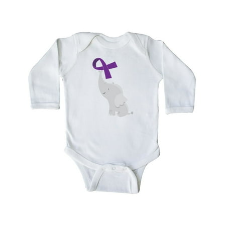 

Inktastic Purple Awareness Ribbon Elephant Gift Baby Boy or Baby Girl Long Sleeve Bodysuit