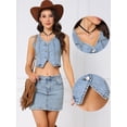 thumbnail image 2 of DARING DIVA Women's Sleeveless V Neck Button Down Cropped Jean Vest XL Light Blue, 2 of 7