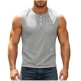 thumbnail image 5 of Men's Waffle Knit Henley Tank Top, Button Front with Chest Pocket, Breathable Sleeveless Shirt for Gym, Workouts and Muscle Fit Casual Wear, Big and Tall Sizes S-3XL Gray, 5 of 9