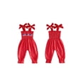 thumbnail image 2 of BemeyourBBs Newborn Baby Girl 4th of July Outfit Baby Girls Independent Day Clothes Smocked Plaid Rompers Patriot USA Flag Embroidery Straps Tie-Up Shoulder Sleeveless Bodysuit Jumpsuit Playsuit, 2 of 9
