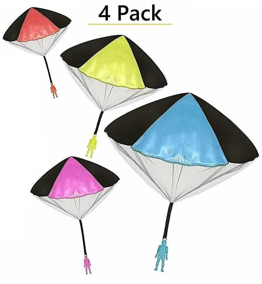 Biowow 4 Pack Tangle Free Throwing Toy Parachute Man for Kids 4 Inch Mixed Color 