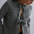 thumbnail image 4 of CILENON Tie Front Cropped Cardigan Sweaters for Women Crew Neck Long Sleeve Knit Bow Tie Trendy Sweater Tops Trendy Coats(Gray,M), 4 of 7